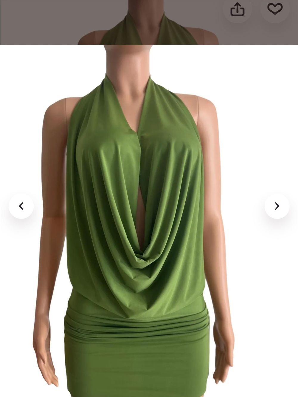Karen Kane Olive Green Draped Halter Mini Dress